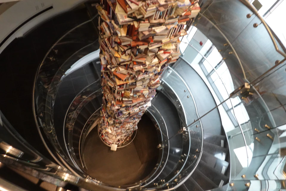 Tower of books about President Lincoln