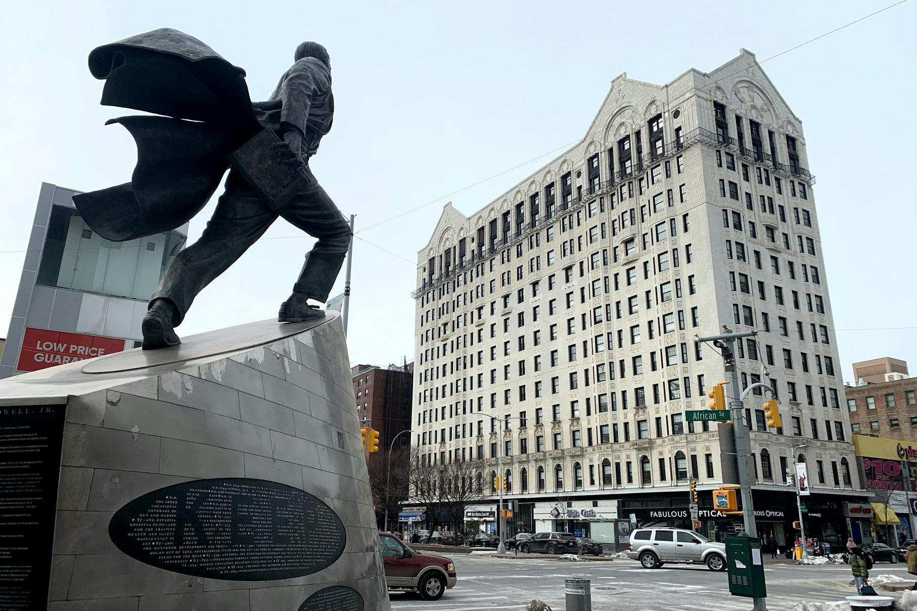 Hotel Theresa and Statue of Adam Clayton Powell, Jr. 