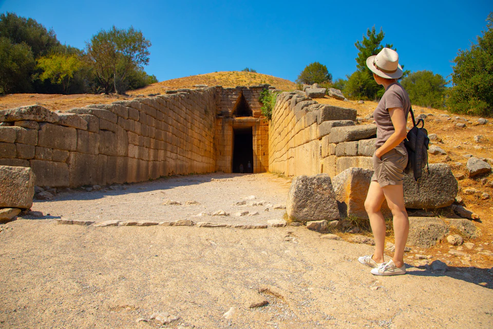 A visitor at the Tomb of Atreus in Ancient Mycenae