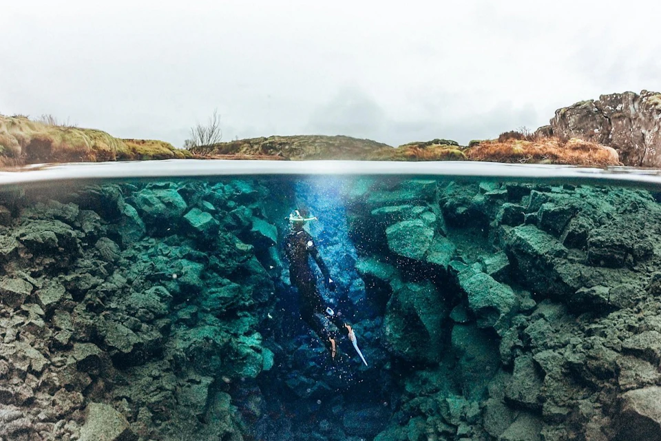 Wetsuit snorkeling in Silfra