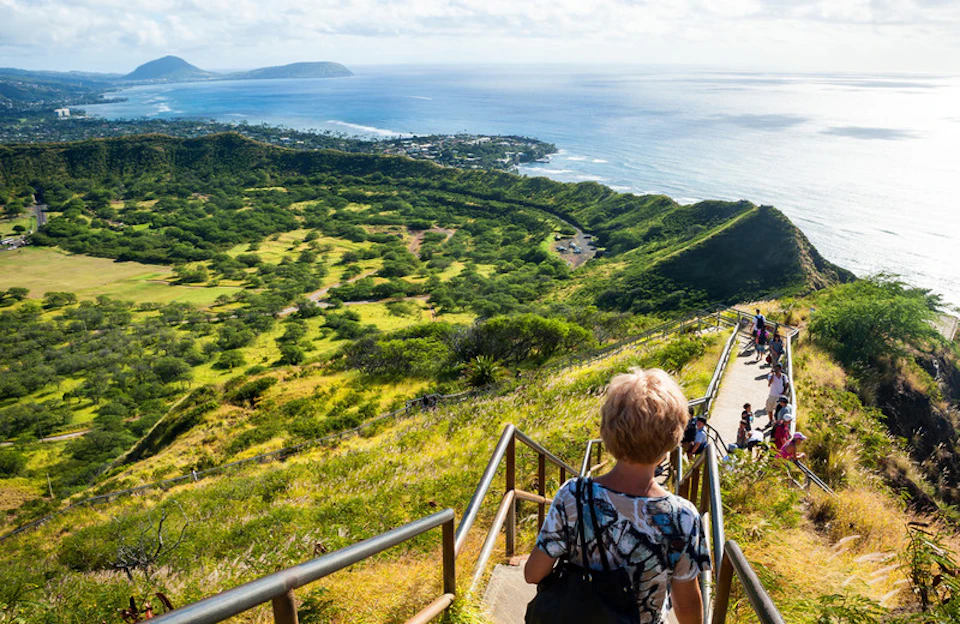 image of a hiking trail with tourists