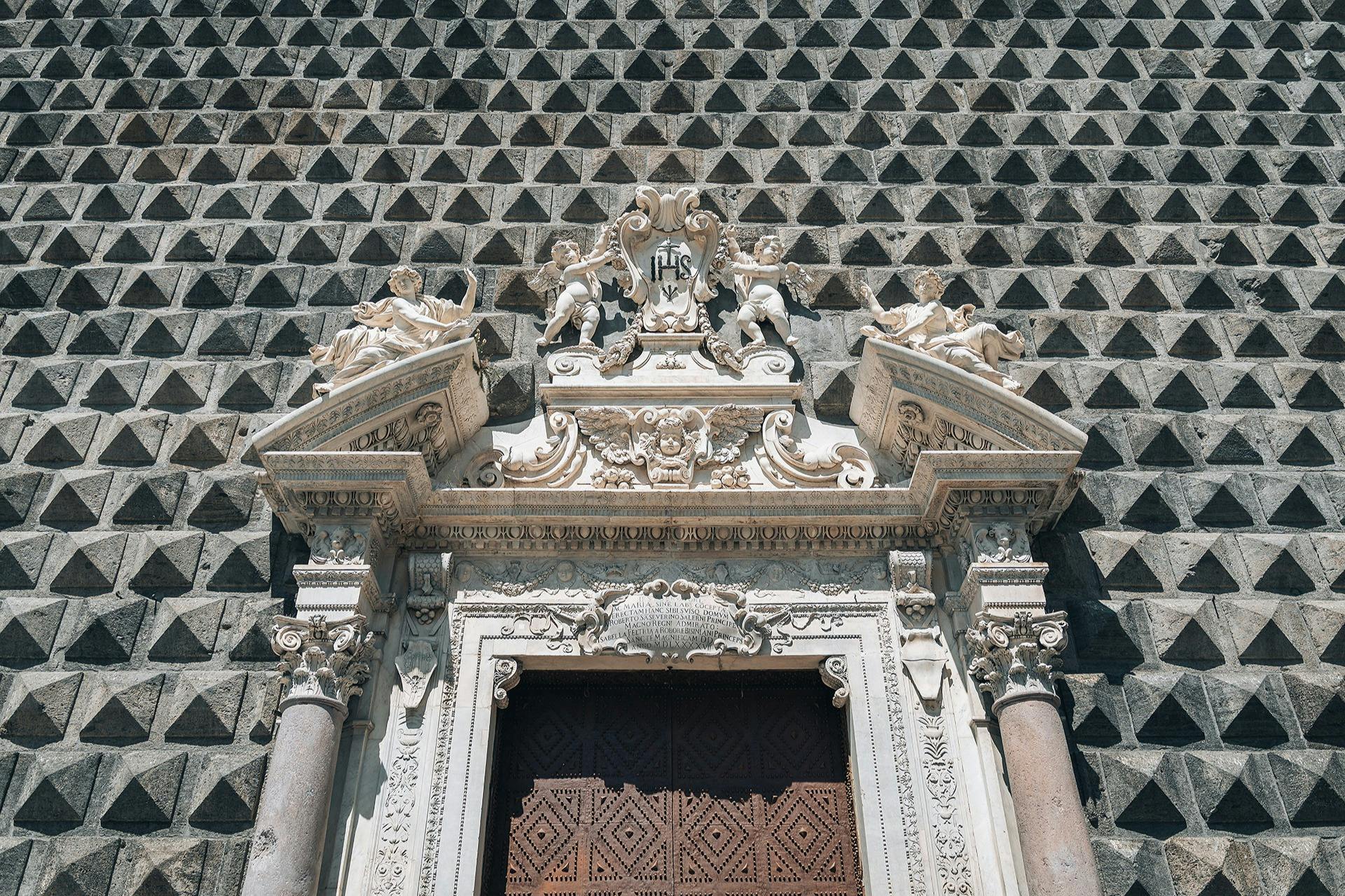 Detail of the church facade in Piazza del Gesù Nuovo in Naples.