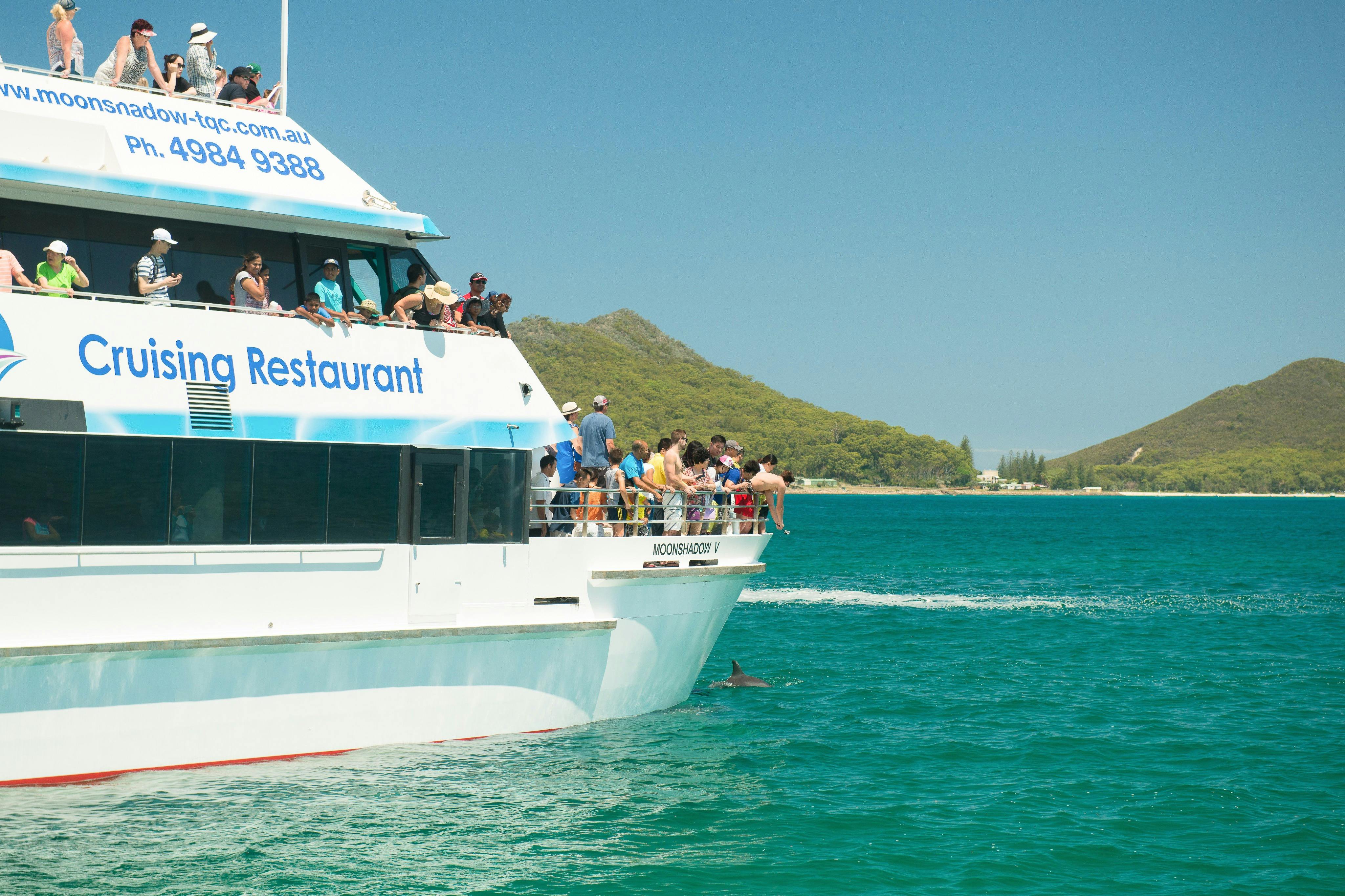 Le persone vedono un delfino durante la crociera Moonshadow