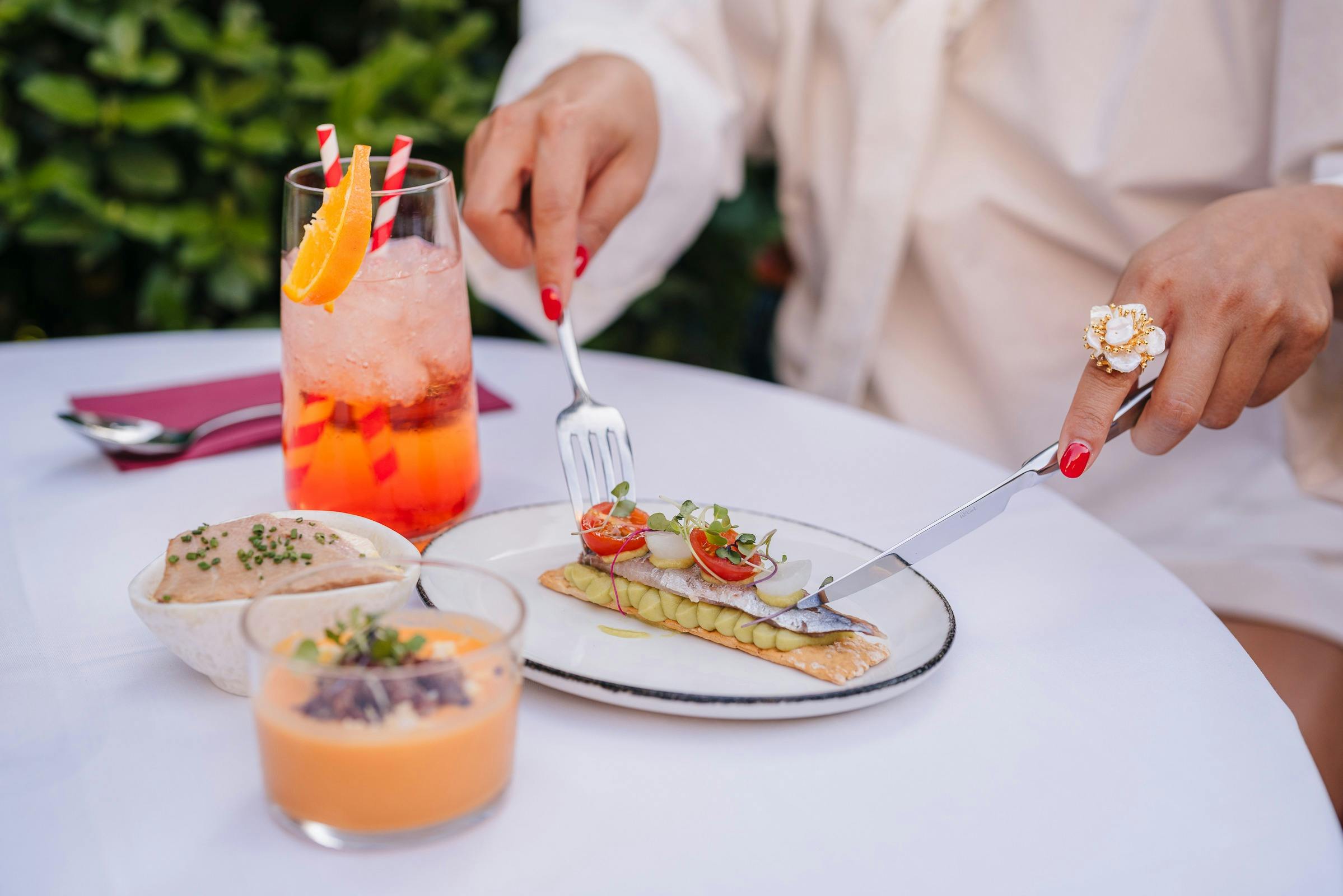A la carte snacks, smoked sardines and salmorejo cordobés (gazpacho from Cordoba)