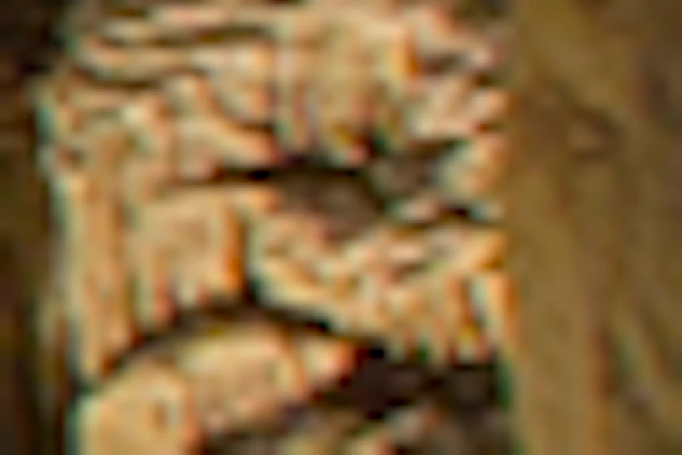 A cave interior filled with numerous stalactites hanging from the ceiling and stalagmites rising from the ground, dimly lit.