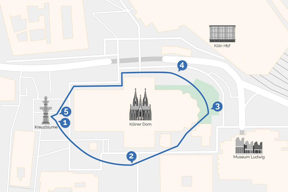 Route of the walking tour with VR elements around Cologne Cathedral