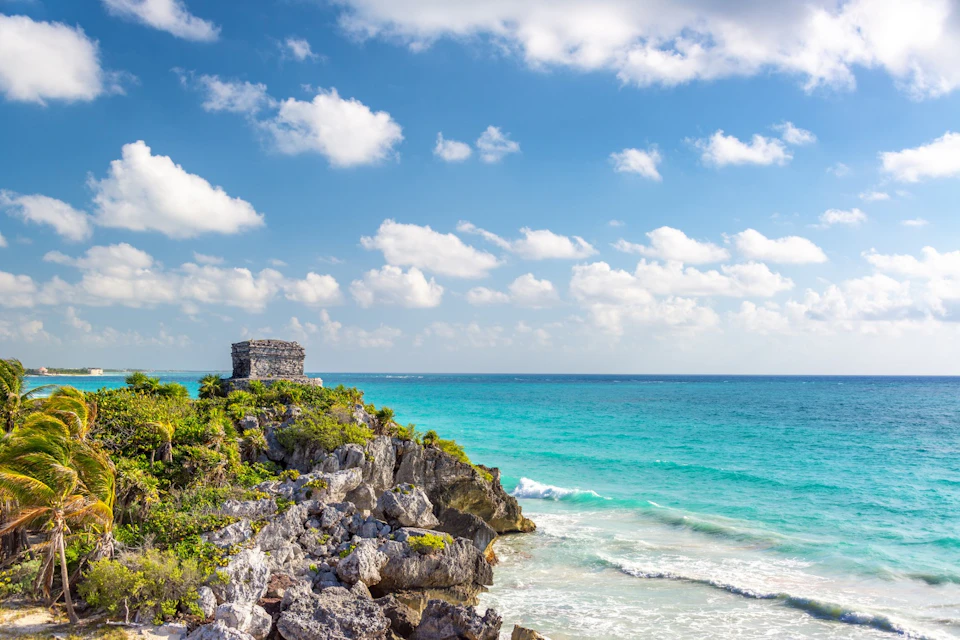 Tulum archaeological site and beach.