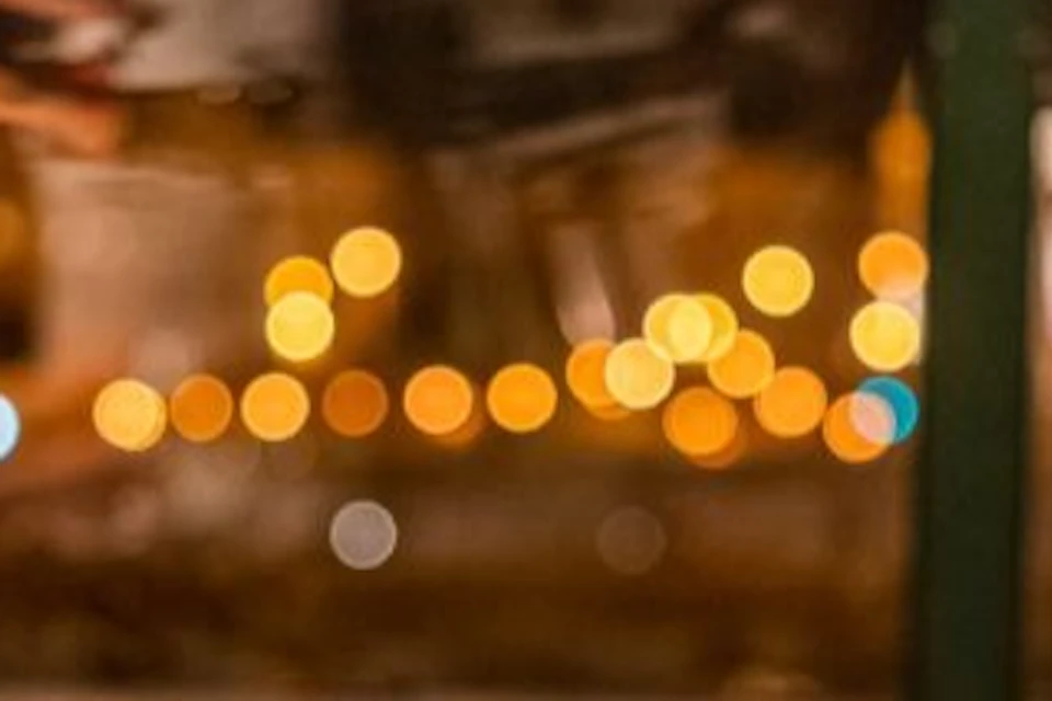 Two women seated at a dinner table with wine glasses and plates, enjoying a meal in a warmly lit setting with bokeh lights.