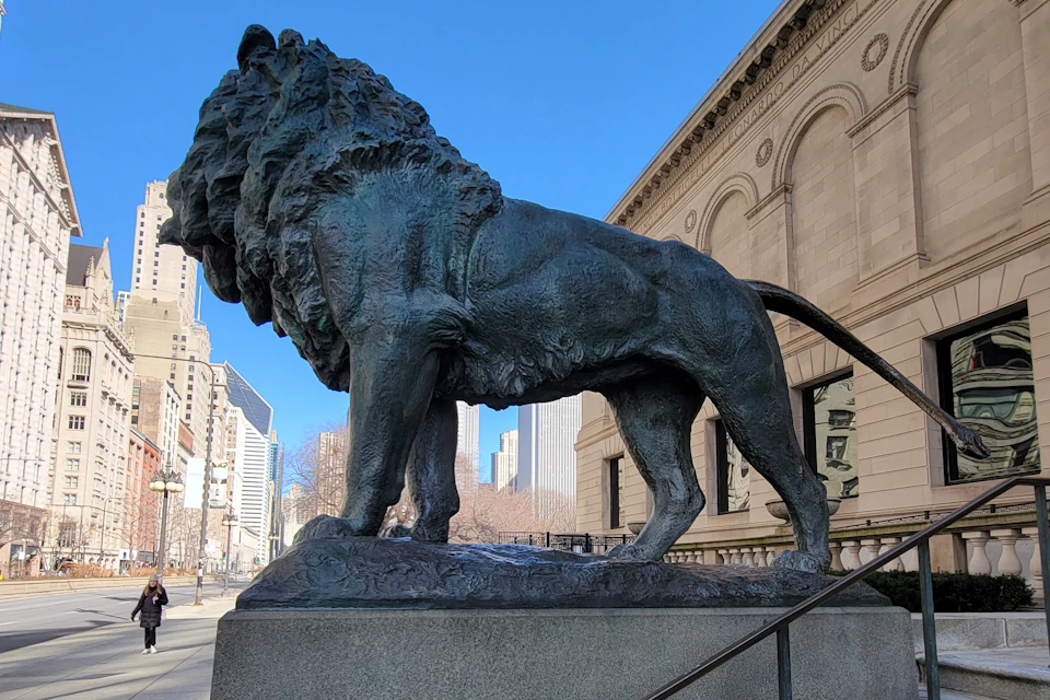 The North Lion at the entrance to The Art Institute.
