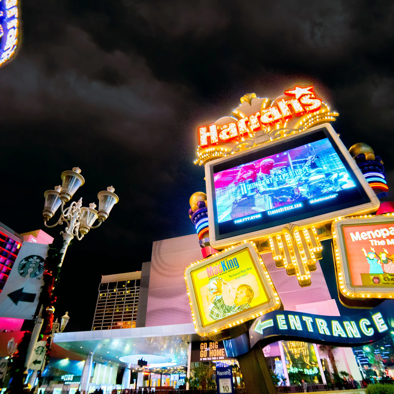 Image of Harrah's, full of neon lights.