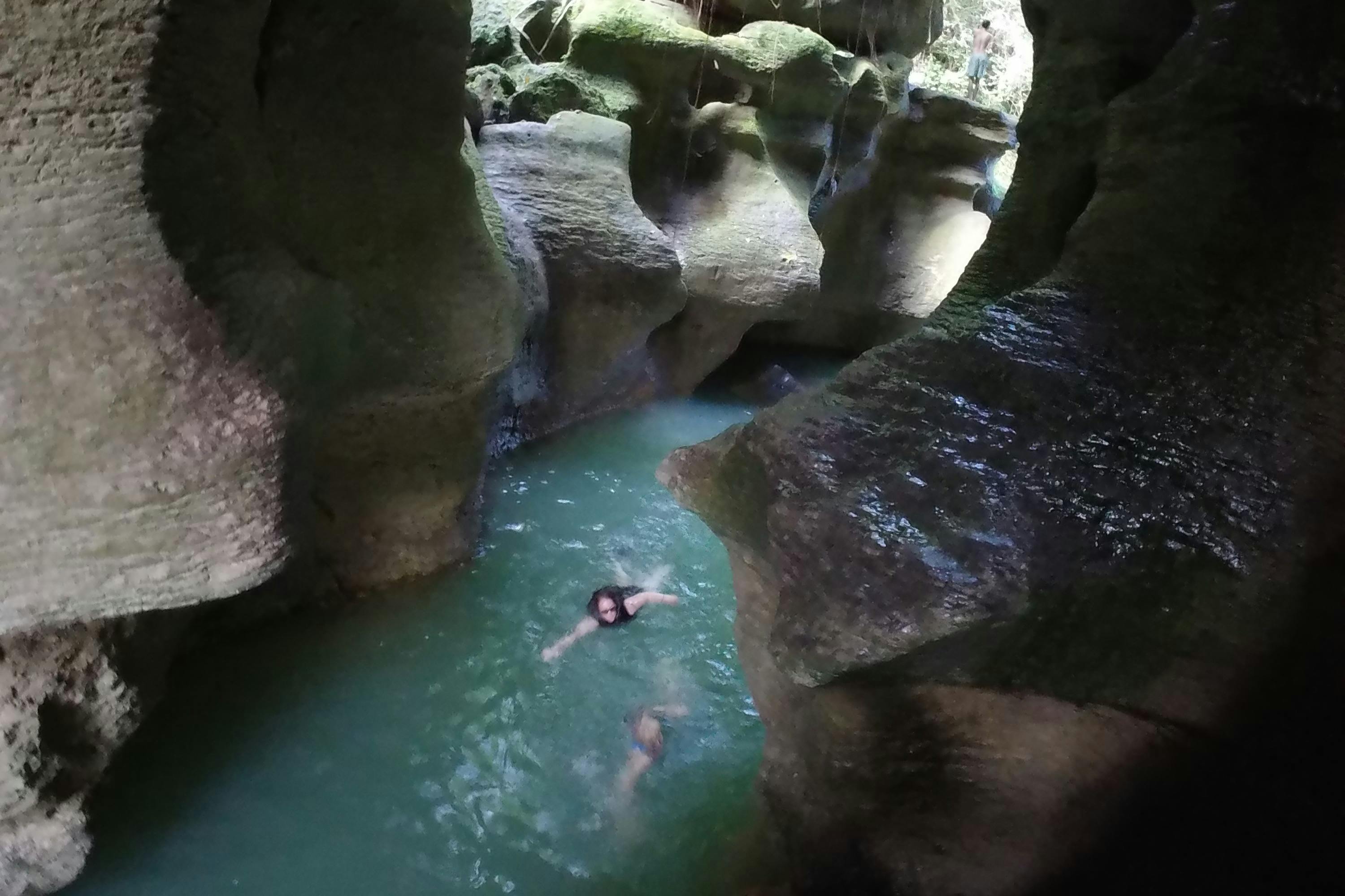 Swimming through cavern