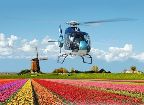 ヘリコプターによるキューケンホフ近郊のオランダ花畑の遊覧飛行(即日発券)