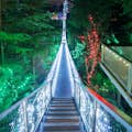 Most wiszący Capilano ozdobiony świątecznymi światełkami