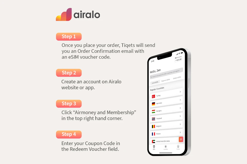 Easy steps to redeem eSIM vouchers on www.airalo.com
