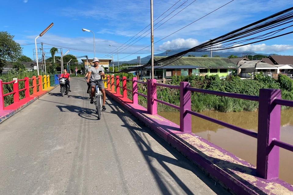 Crossing the Mae Nahm Ping River.