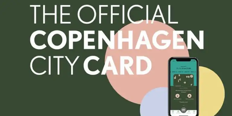 Text som säger "The Official Copenhagen City Card" med en illustration av en smartphone-skärm som visar kortets app.