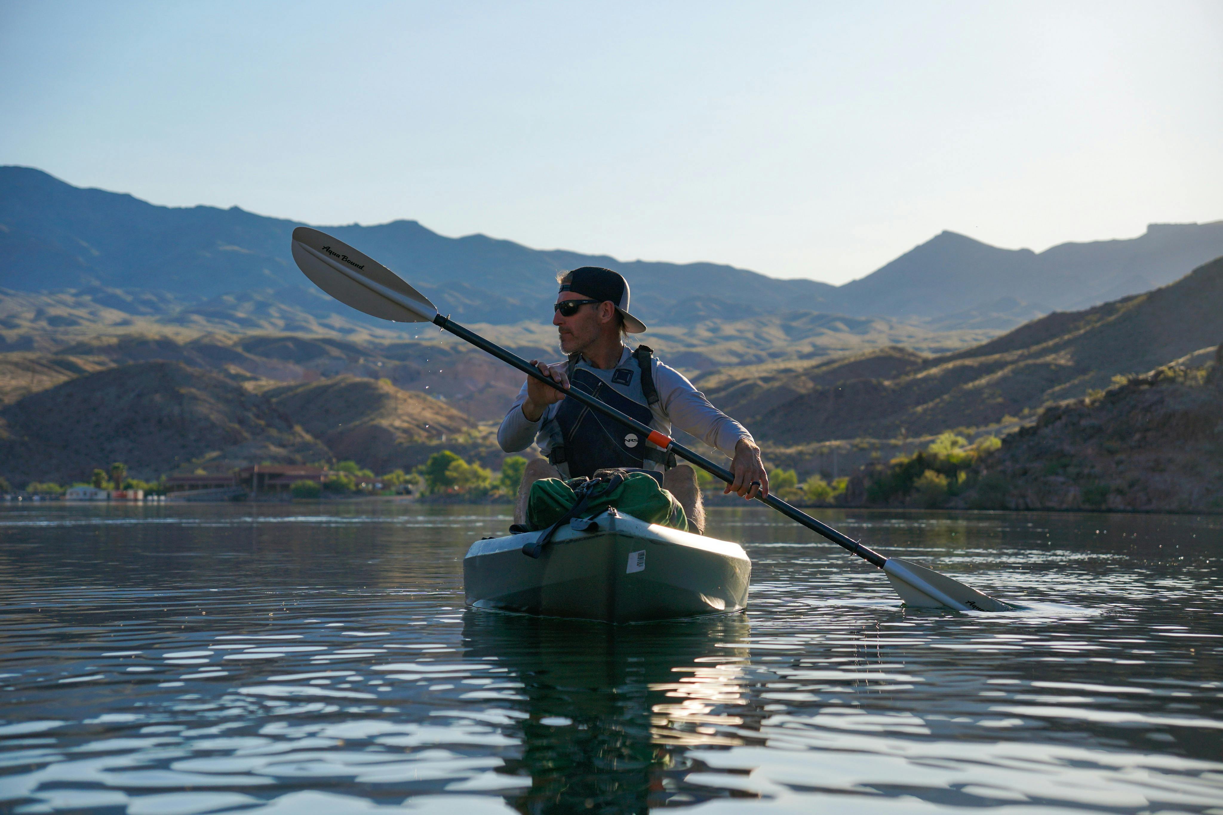 Kayaker paddling along the Colorado River.