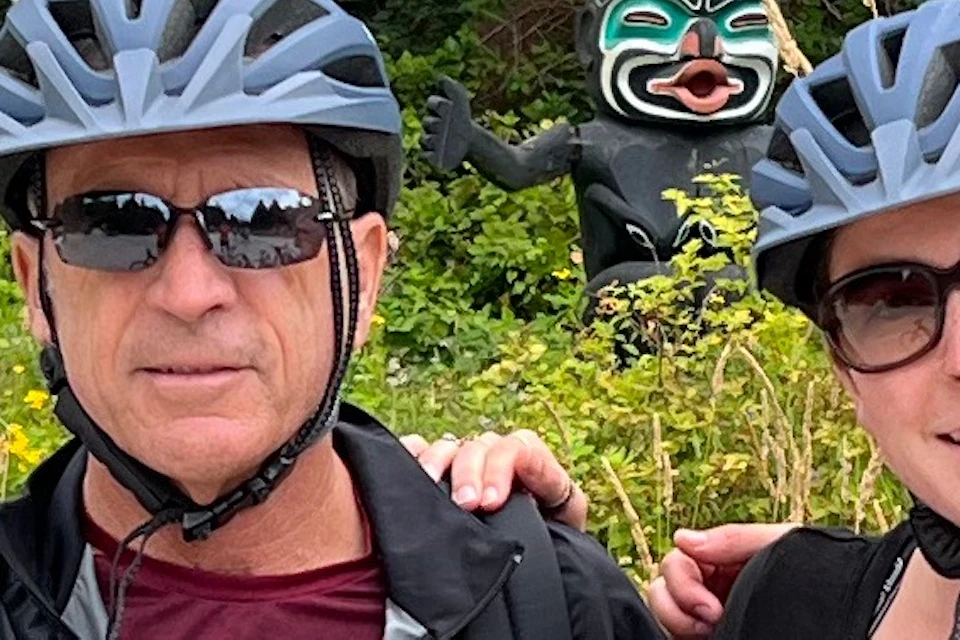 Visiting the totem poles in Stanley Park.