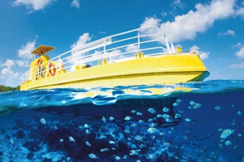 カンクン：グラスボートで水中探検ツアー（オープンバー付き）(即日発券)