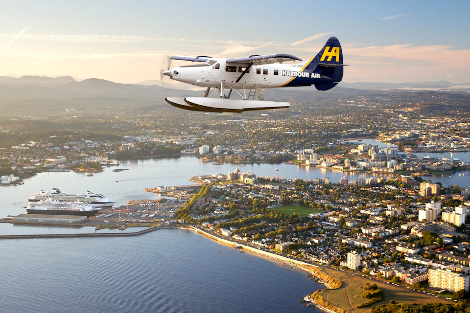 Seaplane flying above the Saanich area.
