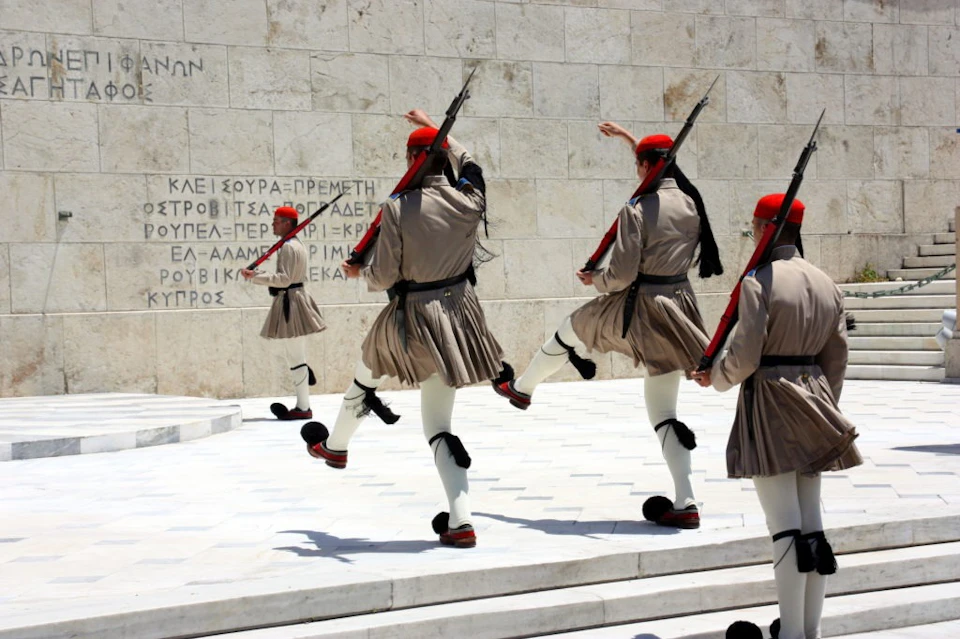 The solemn ceremony of the Changing of the Guard at the Greek Parliament is a sight to behold. Uniformed Evzones execute pre