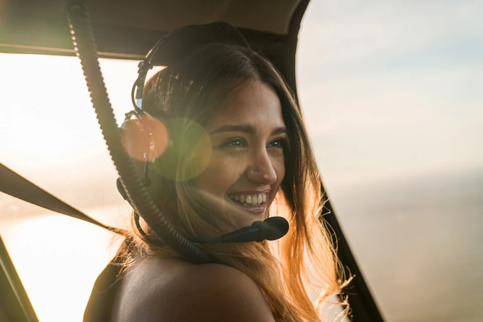 Customer on board helicopter.