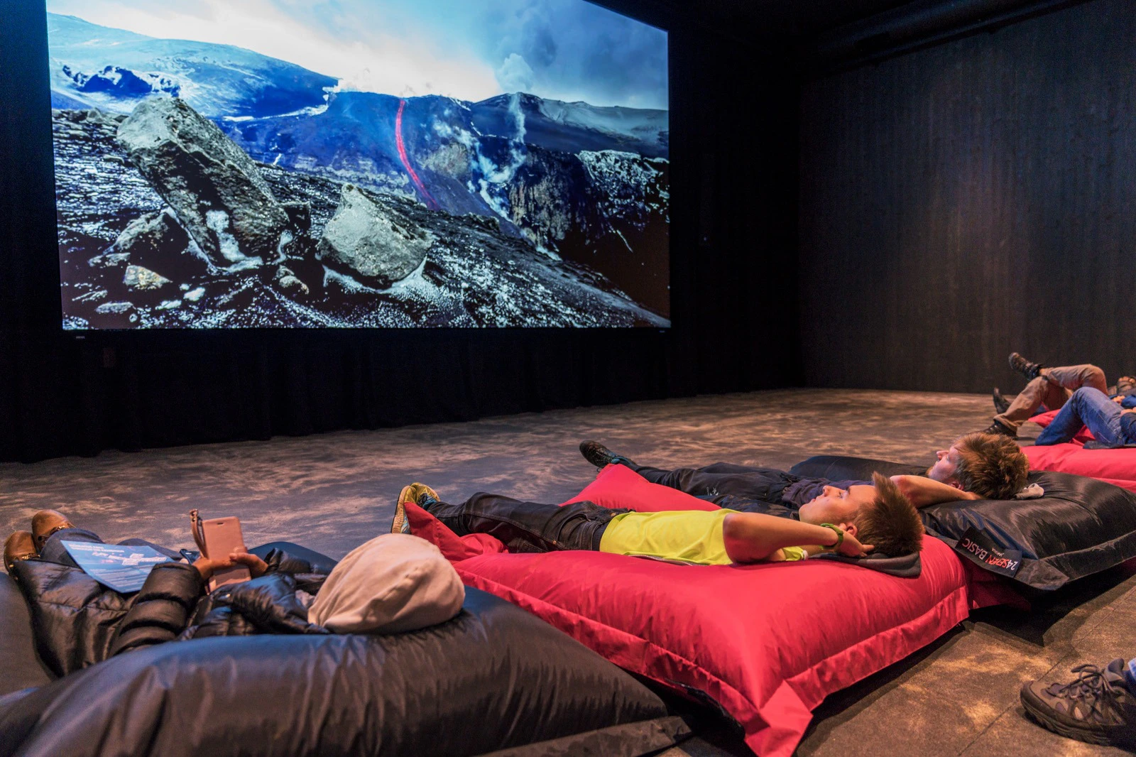 Watching the volcano movie on a cosy beanbag
