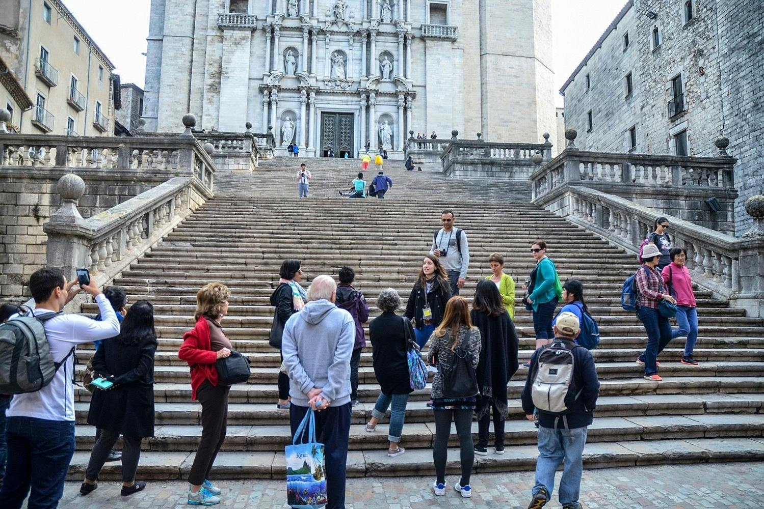 Group visiting the exterior of the cathedral 