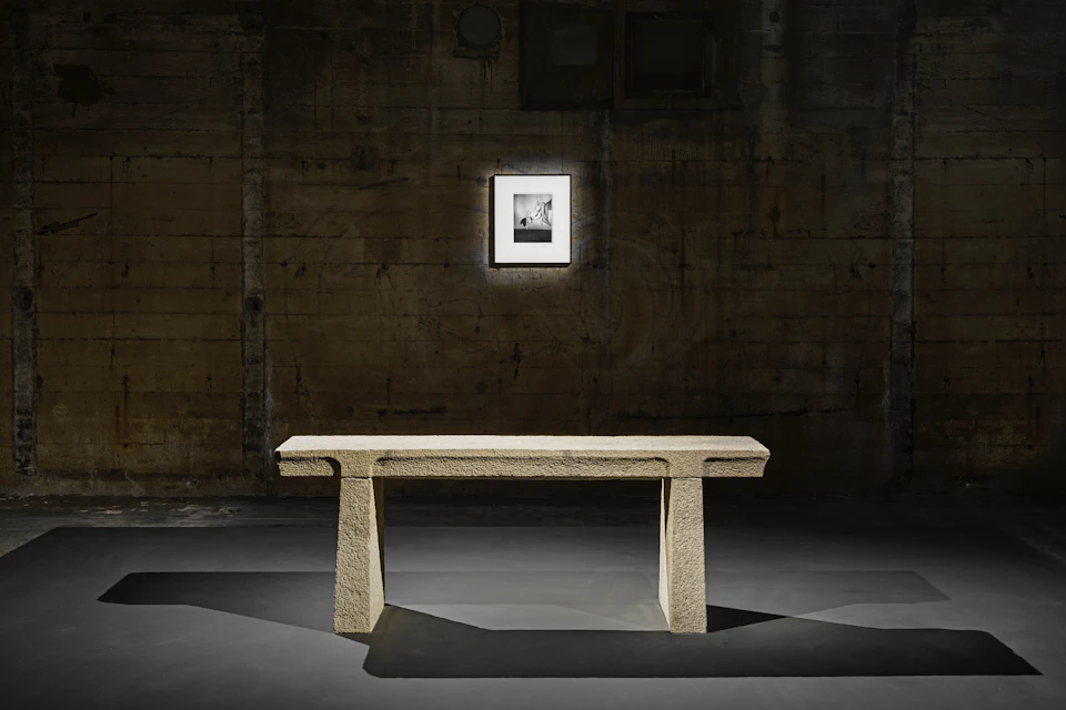 Nobuyoshi Araki, Kinbaku, 1979/2015, gelatin silver print with Stone Scholar’s Table, Ming Dynasty, China, 16th–17th centuries.