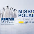 Diversos pingüins amb el logo Oceano Monaco i la nova Missió Polar.