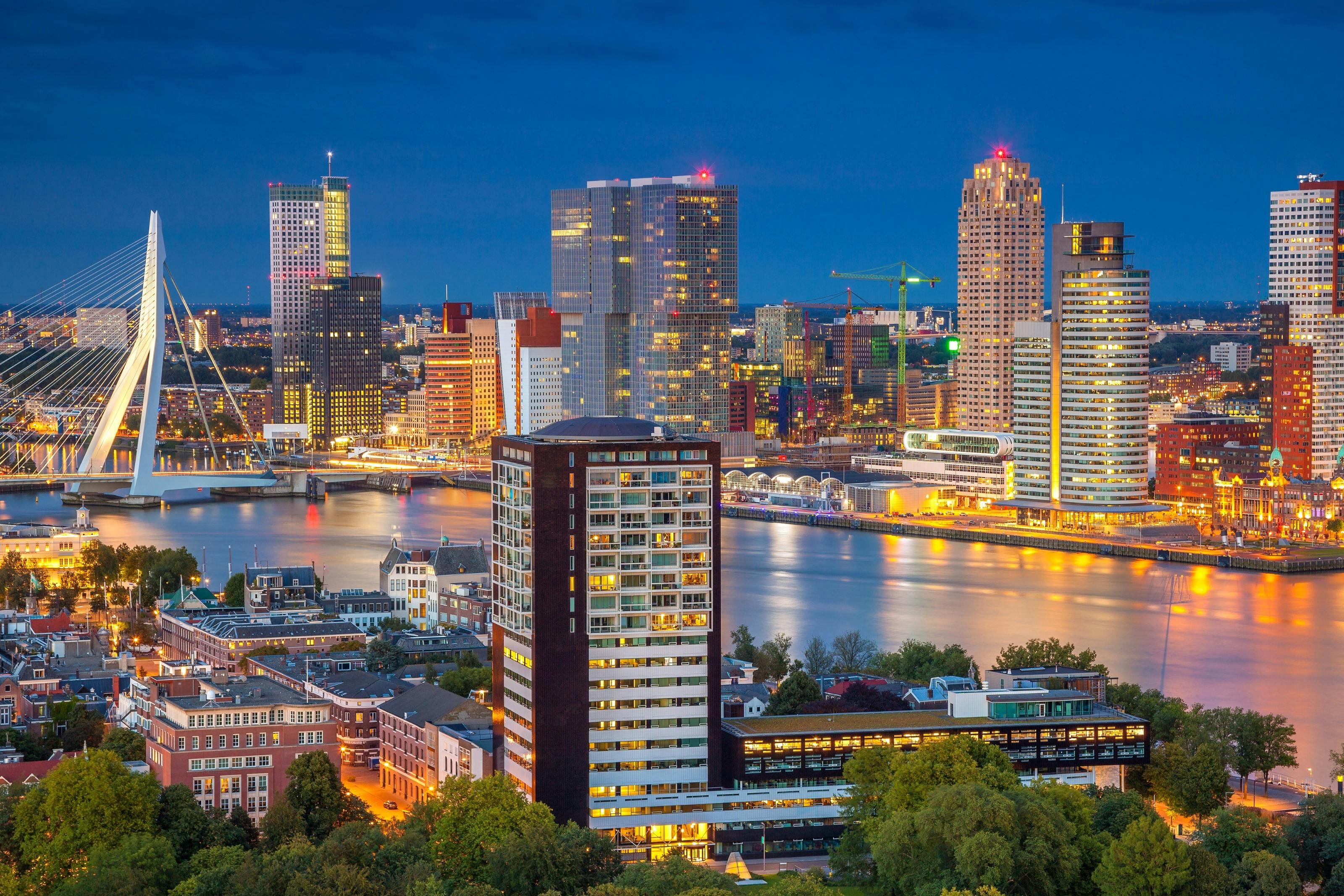 Image of Rotterdam cityscape in the evening
