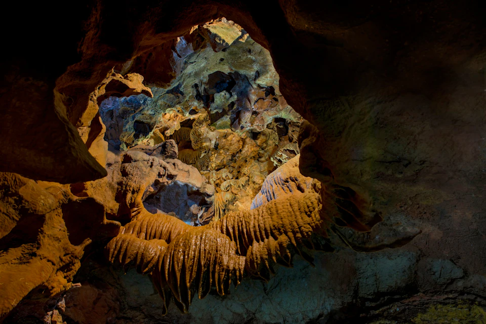 Stalactites and stalagmites inside the caves