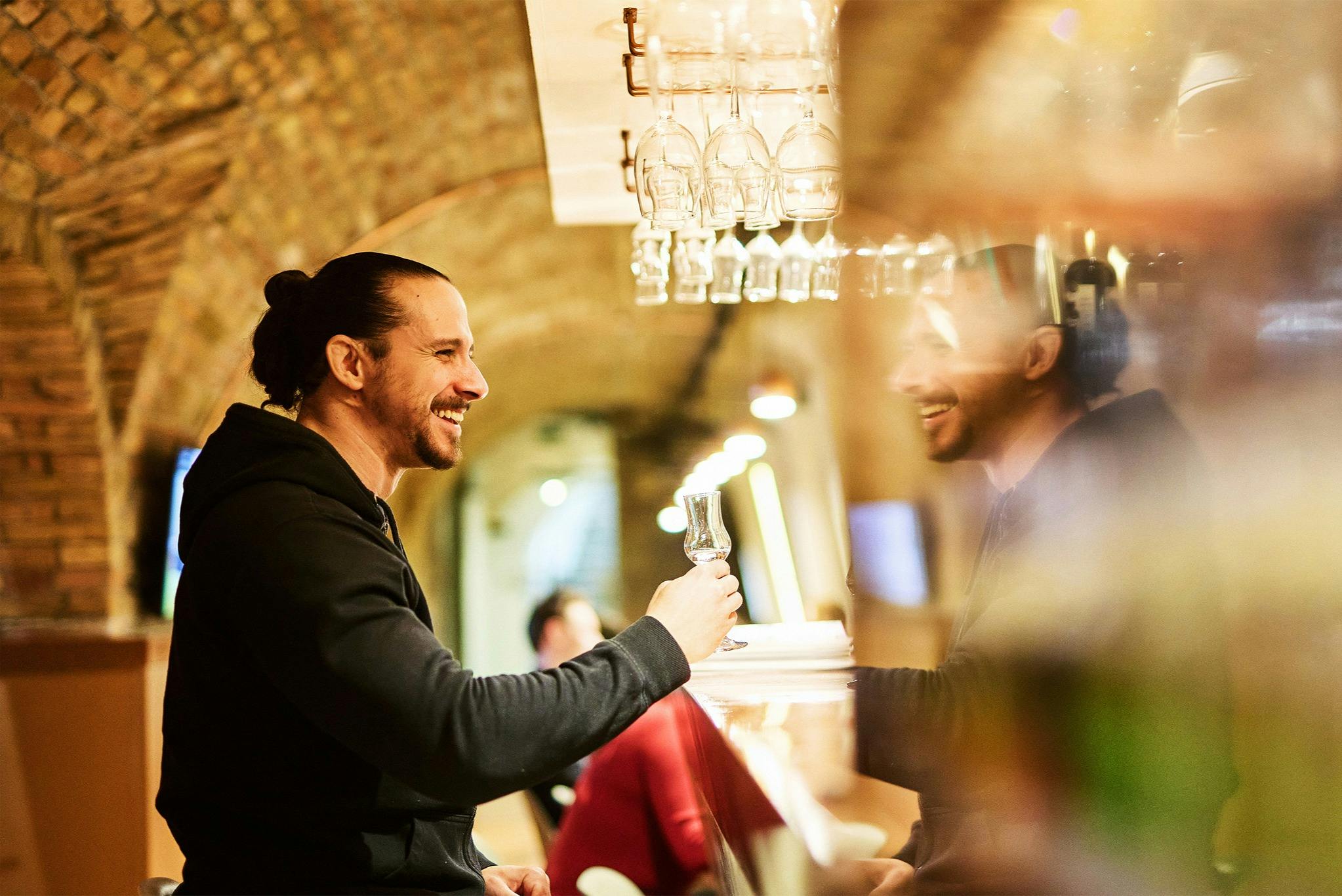 Happy man with palinka 