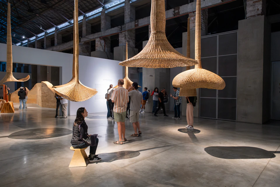 Visitors at Tania Candiani's Ofrenda exhibition