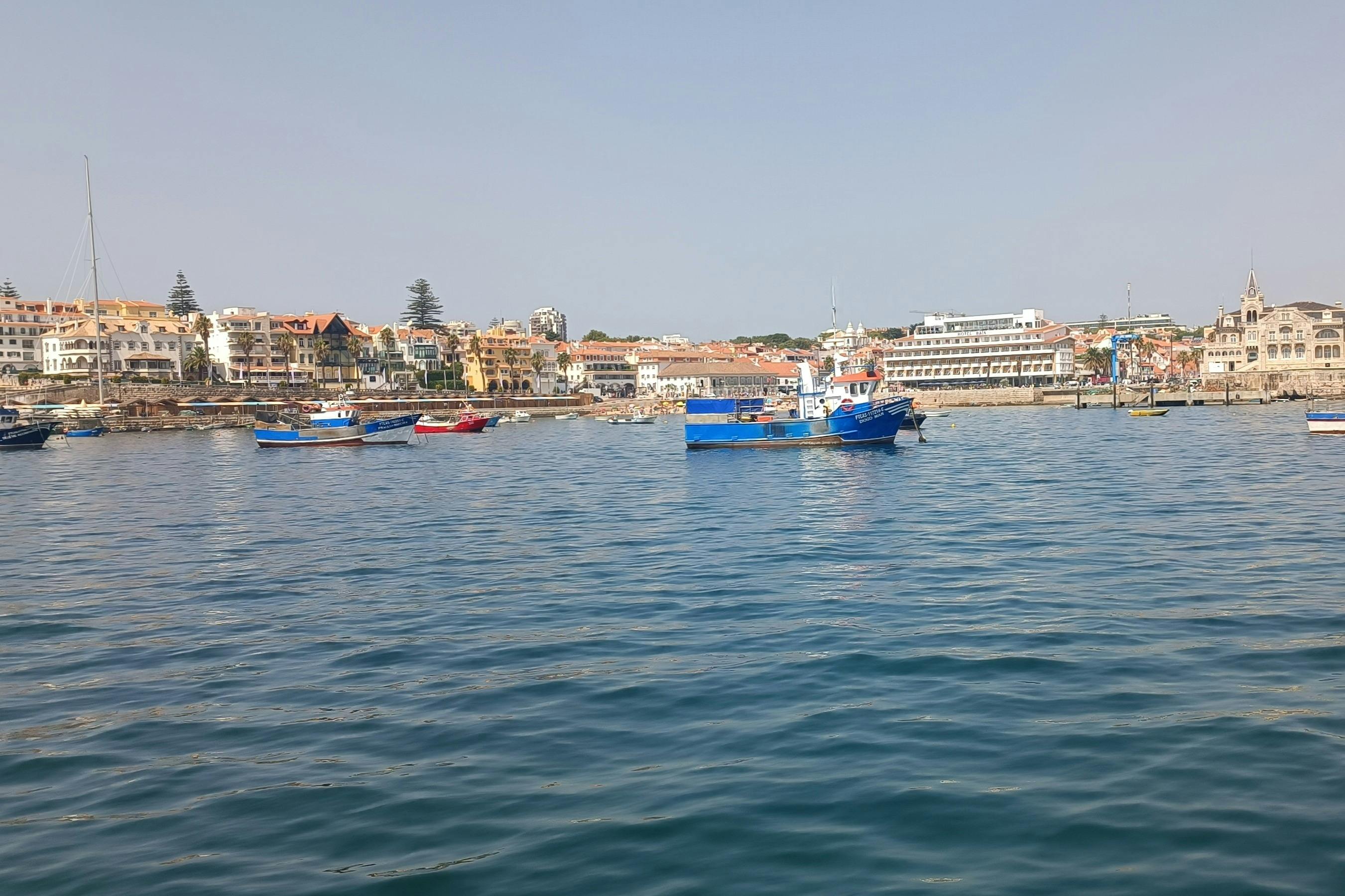 Βάρκες που επιπλέουν σε ήρεμα νερά με φόντο παραθαλάσσια κτίρια κάτω από έναν καθαρό ουρανό.