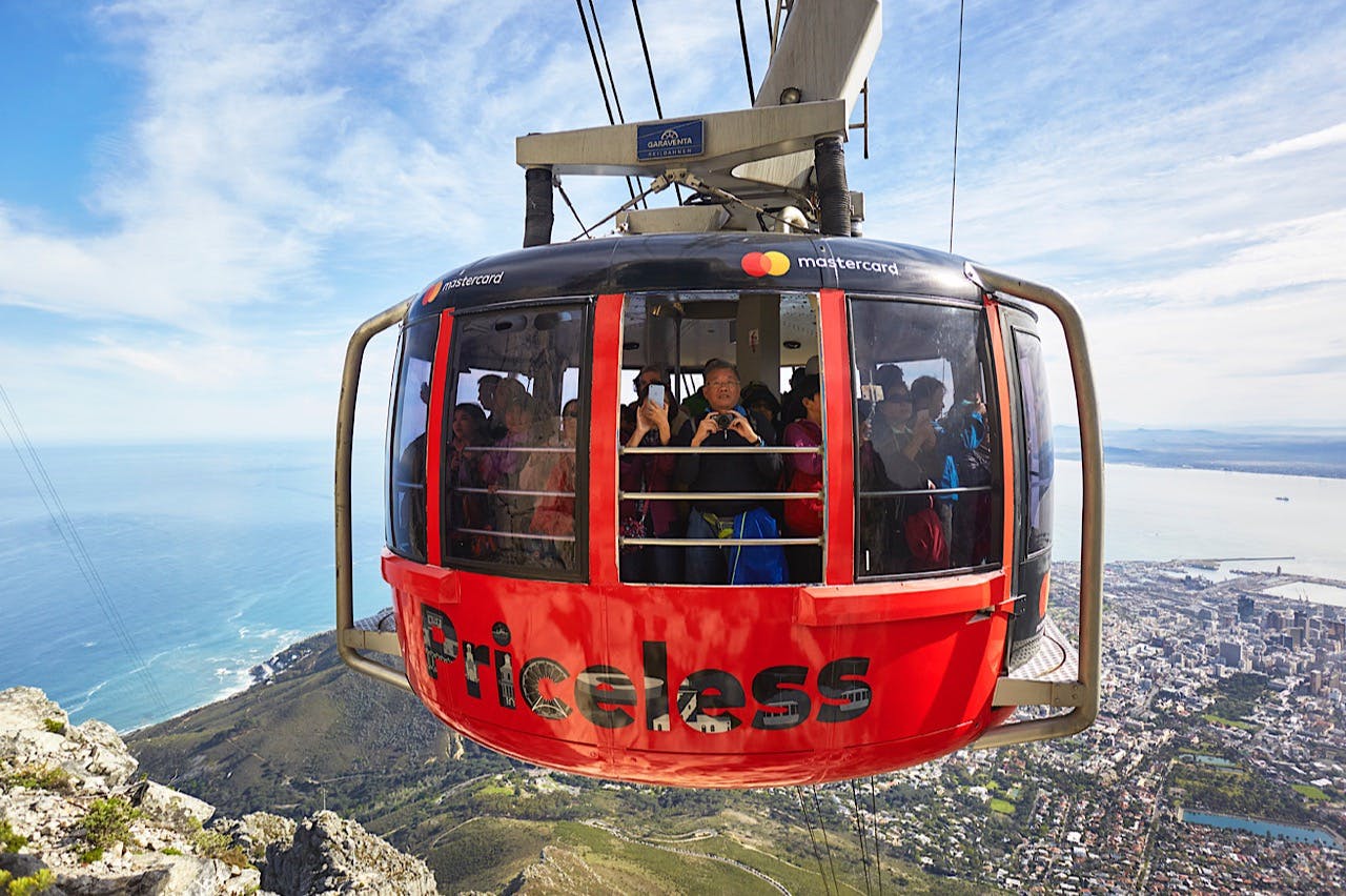 Gros plan sur le téléphérique de Table Mountain.