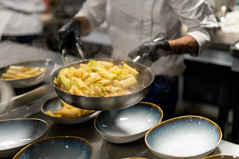 Fresh pasta cooked on board