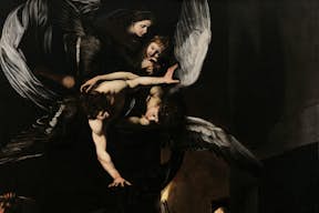 Caravage, Sept œuvres de miséricorde, 1606-1607. Huile sur toile, 390 × 260 cm. Naples, Pio Monte della Misericordia