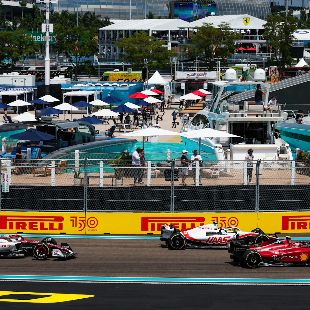 Formula one cars driving in a race
