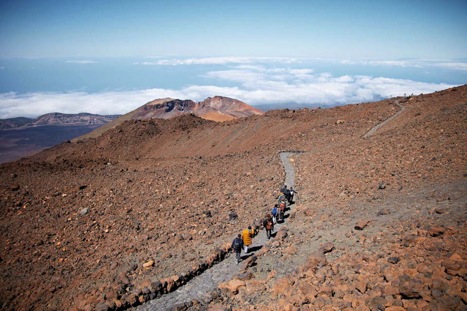 Group hiking to the summit