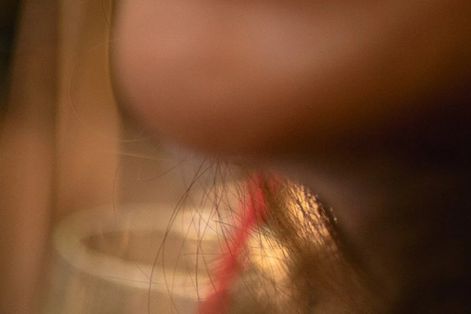 Close-up of hands holding a bottle labeled "Turkish Rose" among various perfume ingredients on a table.