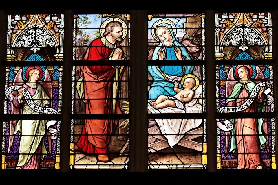 A fragment of a stained glass window that is part of the museum's collection