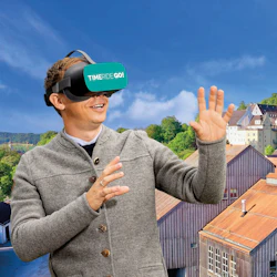 Guest with VR glasses in front of Andechs Monastery