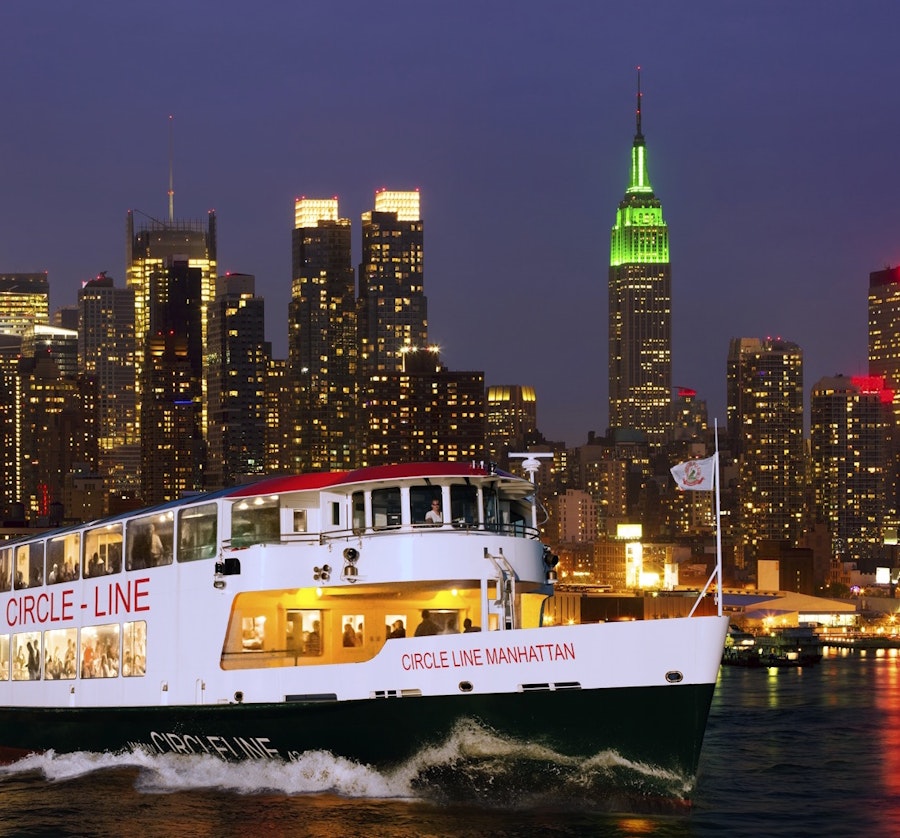 NYC Manhattan Circle Line Cruise around Statue of Liberty by night